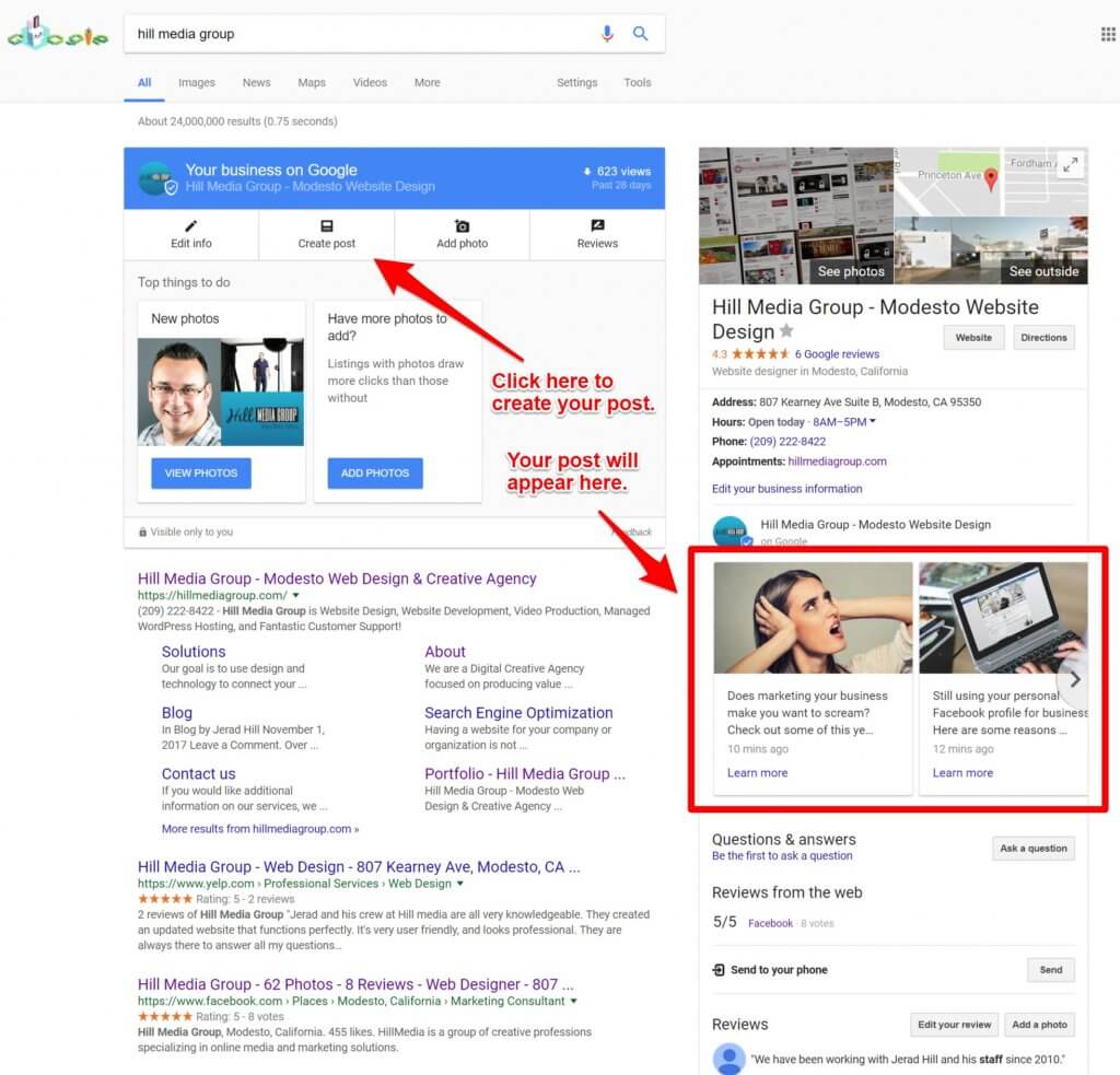 Create Post to Google My Business Listing from Search Result